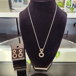 Elegant Marcasite Silver 18” Necklace and 1” Drop Earring Set